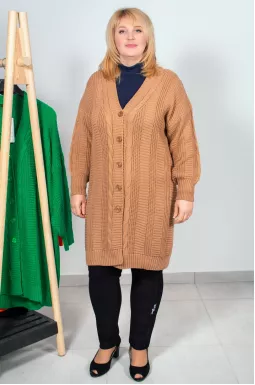 Зимний кардиган объемной вязки на пуговицах супер батал