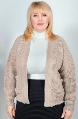 Короткий в'язаний кардиган з блискітками на рукавах оверсайз