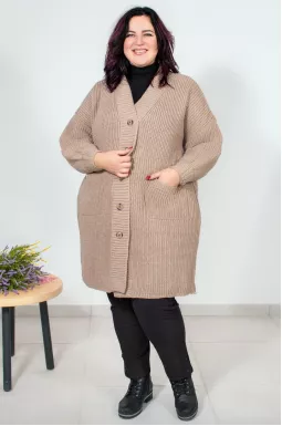 Длинный кардиган с карманами крупной вязки батал