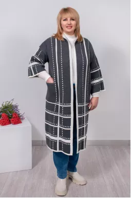 Кардиган в'язаний довгий з геометричним принтом батал