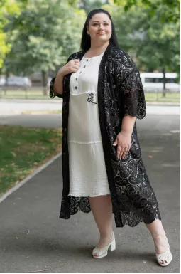 Кружевной длинный кардиган супер батал