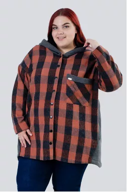 Кардиган короткий в клітинку з капюшоном батал