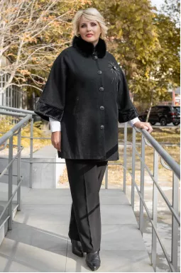 Кардиган с меховым воротником и украшениями батал