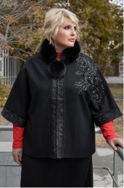 Кардиган короткий с воротником и украшением супер батал