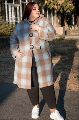 Кардиган с застежками шерстяной в клеточку супер батал