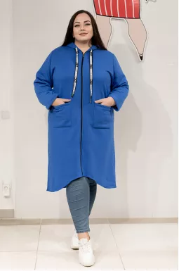 Кардиган блакитний з капюшоном із яскравими зав'язками супер батал