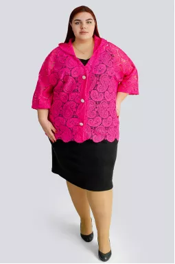 Кружевной короткий кардиган с капюшоном больших размеров