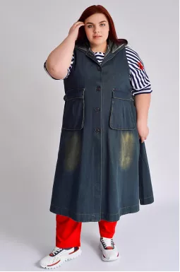 Кардиган джинсовый с капюшоном больших размеров