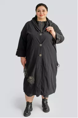 Длинный черный кардиган с украшениями больших размеров