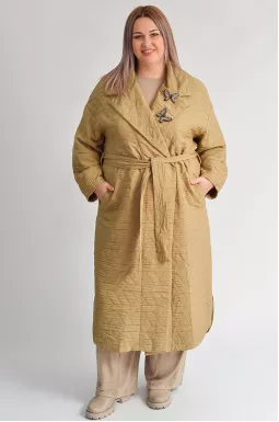 Длинный стеганый кардиган с фактурной аппликацией больших размеров