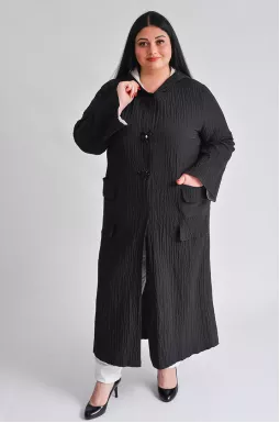 Кардиган довгий жатий з прикрасами і капюшоном великих розмірів