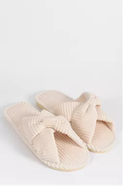 Кремовые тапочки с декоративными полосками больших размеров