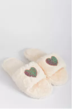 Тапочки без задника с объемным сердечком из пайеток больших размеров