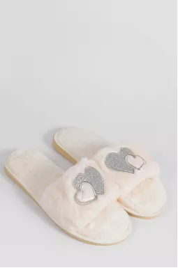 Мягкие тапочки без задника с блестящими сердечками больших размеров