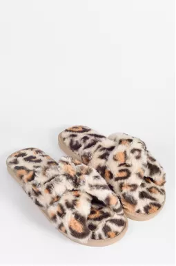 Тапочки с леопардовым принтом из эко-меха больших размеров
