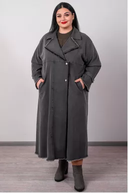 Кардиган длинный в графитовом цвете с необработанным краем больших размеров