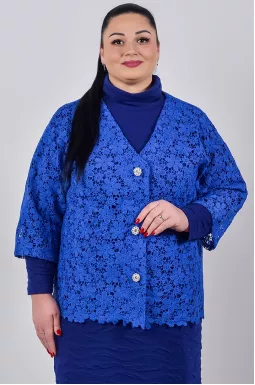 Кардиган короткий мереживний із флористичним орнаментом в кольорах великих розмірів