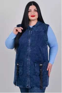Джинсовий кардиган в темно-синьому кольорі на блискавці великих розмірів