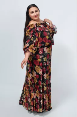 Костюм в цветы с юбкой батал