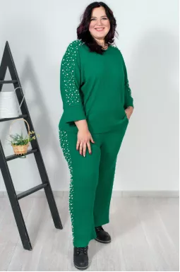 Костюм трикотажный в рубчик с жемчугом батал