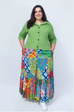 Яркий костюм рубашка и юбка батал