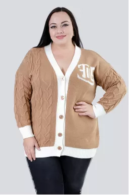 Вязаная кофта с узором на пуговицах больших размеров