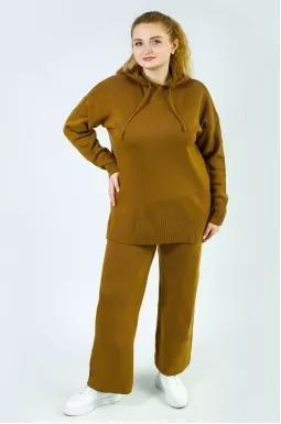 Костюм однотонный вязаный худи и брюки батал