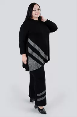 Костюм туника и брюки с меланжевыми полосками супер батал