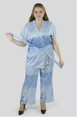 Комплект шелковый халат и пижама супер батал