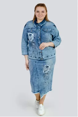 Джинсовий костюм трійка зі спідницею великих розмірів