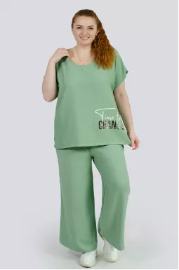 Костюм льняной с принтом больших размеров