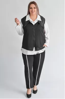 Костюм-тройка с жилеткой на молнии и полосатыми акцентами больших размеров