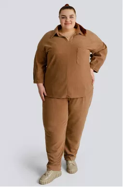 Брючный вельветовый костюм в рубчик больших размеров