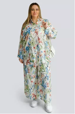 Костюм брючный в растительный принт больших размеров