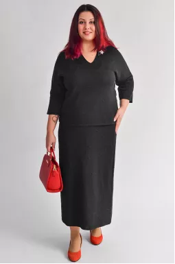 Костюм с юбкой с люрексовым блеском и украшением больших размеров