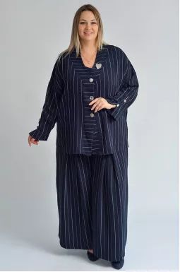 Костюм брючний в смужку з прикрасою великих розмірів
