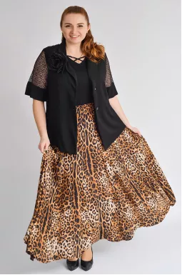 Костюм с леопардовой юбкой и украшением больших размеров