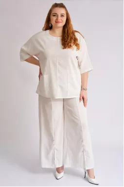 Брючный костюм льняной с декором больших размеров
