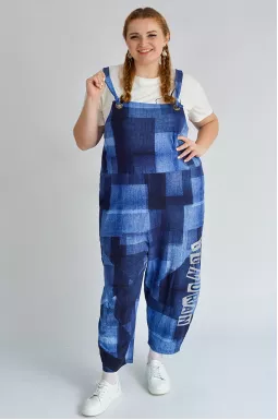 Комбінезон з регульованими бретелями та денімовим принтом великих розмірів
