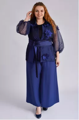 Костюм-тройка с брюками синего цвета больших размеров