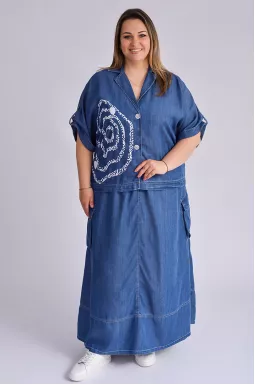 Костюм - юбка с белым принтом больших размеров