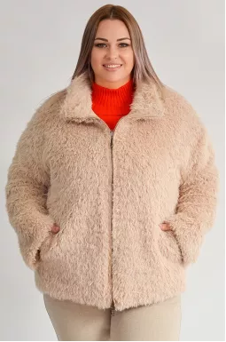 Двусторонняя шуба бежевого цвета больших размеров