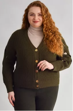 Кофта короткая с фактурными рукавами больших размеров