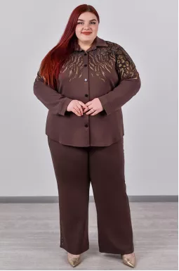 Костюм - брюки на кнопках із візерунком зі стразів великих розмірів