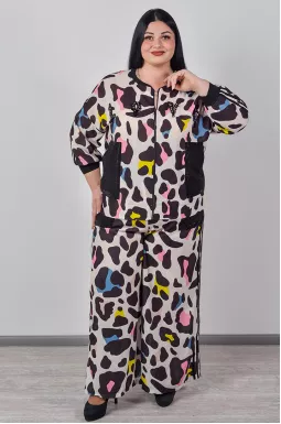 Костюм - брюки з кольоровим принтом та акцентними деталями великих розмірів