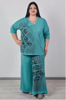 Прогулянковий костюм без застібки із стилізованим декором великих розмірів