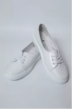 Кеды белые кожаные со шнуровкой больших размеров