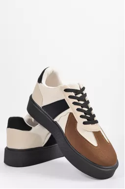 Кросівки з бежево-коричневим верхом і контрастною основою великих розмірів