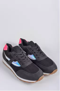 Черные кроссовки с голографической вставкой больших размеров