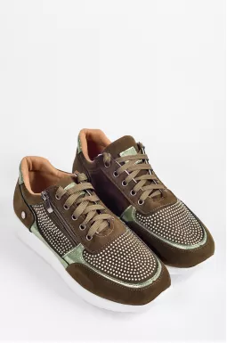 Кроссовки цвета хаки со стразами больших размеров